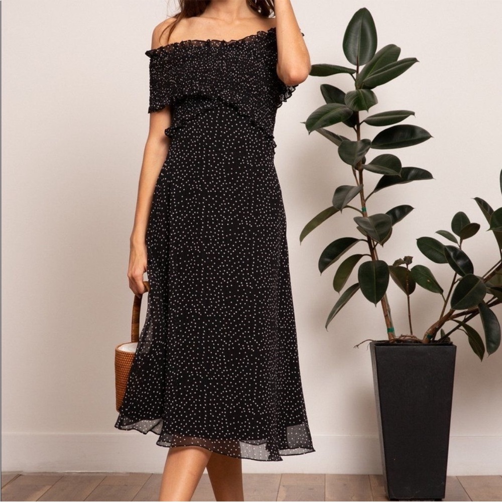 Lucy Paris Midi Dress - Dorothy Smocked Off The Shoulder Midi
